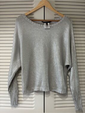 BCBGMaxAzria Silver Metallic Crewneck Sweater
